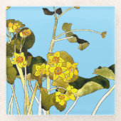 Art nouveau boterbloem glazen onderzetter (Voorkant)