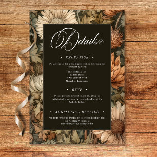 Art Nouveau Brown William Morris Floral Wedding Informatiekaartje