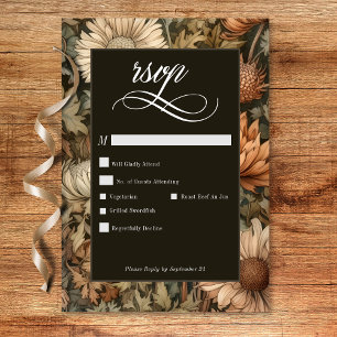 Art Nouveau Brown William Morris Floral Wedding RSVP Kaartje