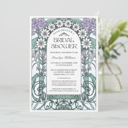 Art Nouveau Bruids Douche Uitnodigingen V.06 (Staand voorkant)