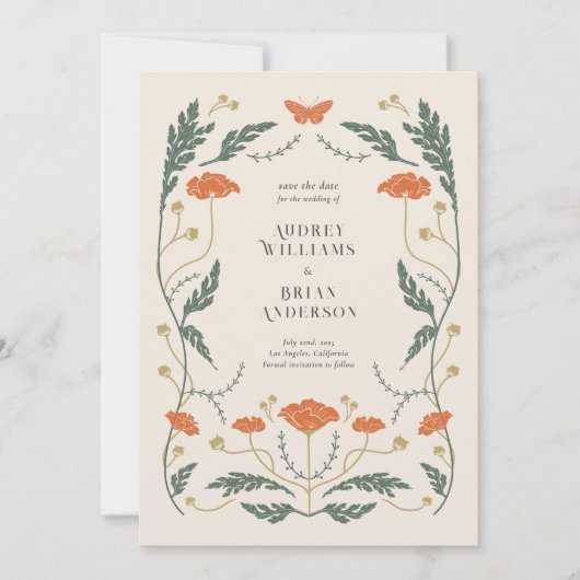  Art Nouveau Bruiloft Bewaar de Datumkaart Save The Date (Voorkant)