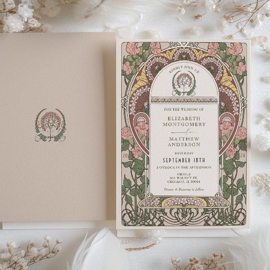 Art Nouveau bruiloft botanisch Kaart