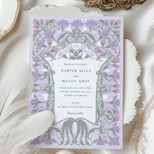 Art Nouveau bruiloft lavendel en pastels Kaart