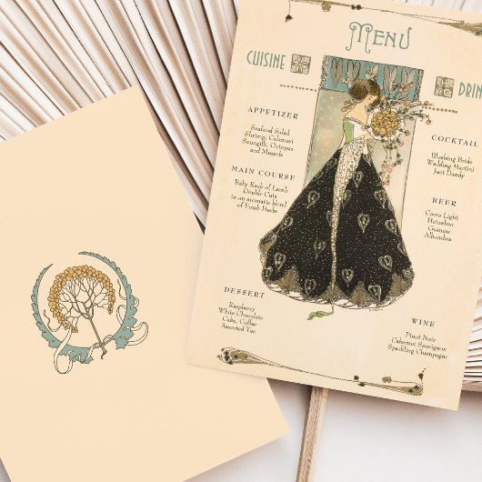  Art Nouveau Bruiloft Menu & Drinken Kaart