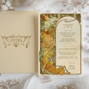 Art Nouveau Bruiloft Menu Kaart Mucha Elegantie