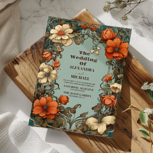Art Nouveau Bruiloft met Bloemen Kaart
