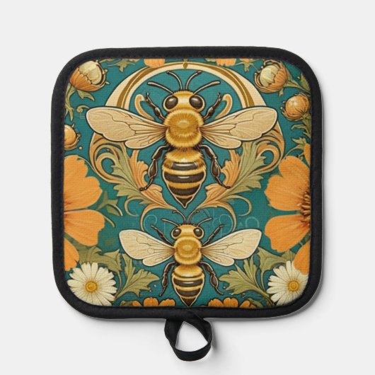 Art Nouveau Bumble Bee Pot Holder Pannenlap (Voorkant)