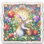 Art Nouveau Bunny Garden Glas in lood Sticker (Voorkant)