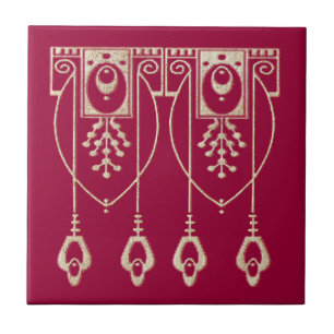 Art Nouveau Burgundy-keramiek Tegeltje