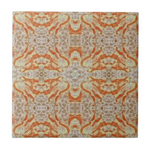 Art Nouveau Burnt Oranje Yellow Mirror Art Patroon Tegeltje