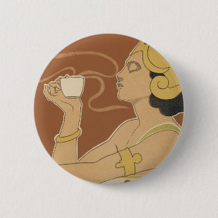 Art Nouveau Café Rajah dames met koffie Ronde Button 5,7 Cm