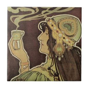 Art Nouveau Café Rajah damescafé, vrouw met koffie Tegeltje