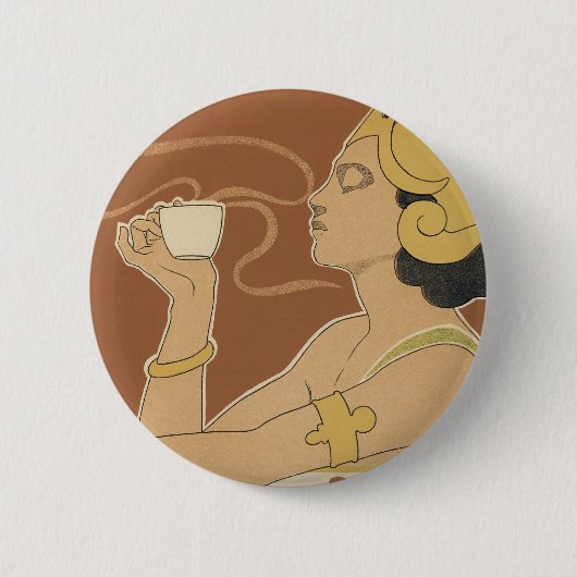 Art Nouveau Cafe Rajah, Lady met koffie Ronde Button 5,7 Cm (Voorkant)