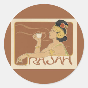  Art Nouveau Cafe Rajah, Lady met koffie Ronde Sticker