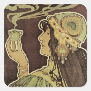  Art Nouveau Cafe Rajah, Vrouw met koffie Vierkante Sticker
