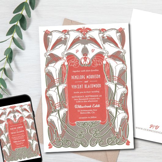 Art Nouveau Calla Lily Élégance Invitation