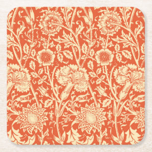 Art Nouveau Carnan Damask, Mandarin Oranje Vierkante Kartonnen Onderzetter