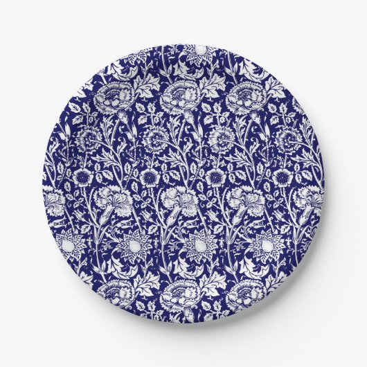 Art Nouveau CarnenDamask, Navy en White Papieren Bordje (Voorkant)