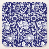 Art Nouveau CarnenDamask, Navy en White Vierkante Kartonnen Onderzetter (Voorkant)