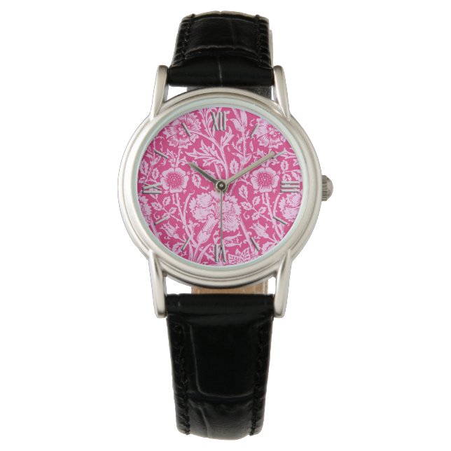 Art Nouveau Carnese Damask, Fuchsia Pink Horloge (Voorkant)