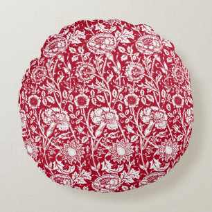 Art Nouveau Carnjnjestoornis Damask, Red en White Rond Kussen