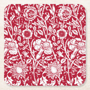 Art Nouveau Carnjnjestoornis Damask, Red en White Vierkante Kartonnen Onderzetter