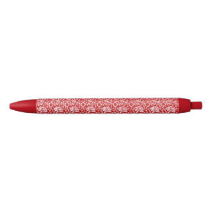 Art Nouveau Carnjnjestoornis Damask, Red en White Zwarte Inkt Pen