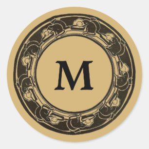  Art Nouveau Cat Border Monogram Ronde Sticker