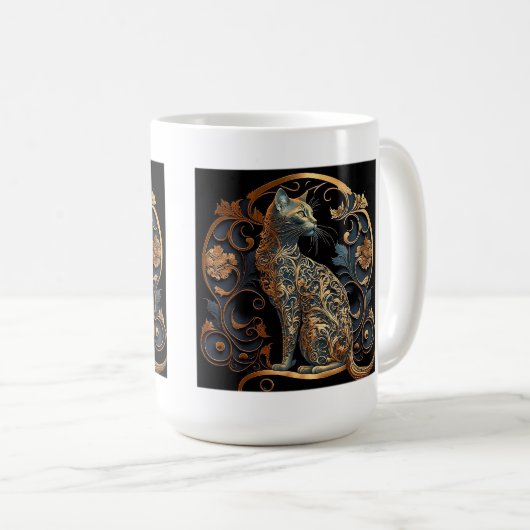 Art Nouveau Cat Classic Mok, 15 oz Koffiemok (Voorkant rechts)