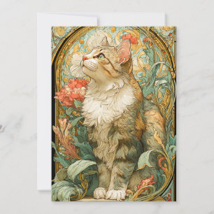 Art Nouveau Cat Feestdagenkaart