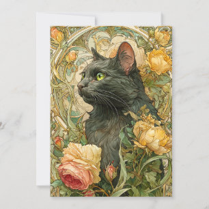 Art Nouveau Cat Feestdagenkaart