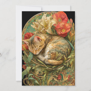 Art Nouveau Cat Feestdagenkaart