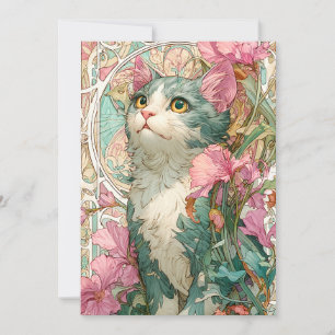 Art Nouveau Cat Feestdagenkaart