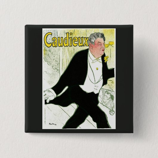 Art Nouveau, Caudieux van Toulouse Lautrec Vierkante Button 5,1 Cm (Voorkant)