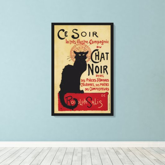 Art Nouveau, Ce Soir Chat Noir Black Cat Canvas Afdruk (Insitu (Houten vloer))