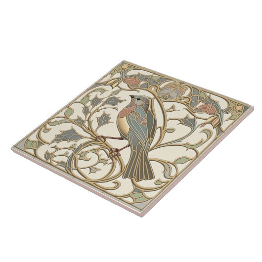 Art Nouveau Ceramic Tegel met Mosaic Bird Design Tegeltje (Zijkant)