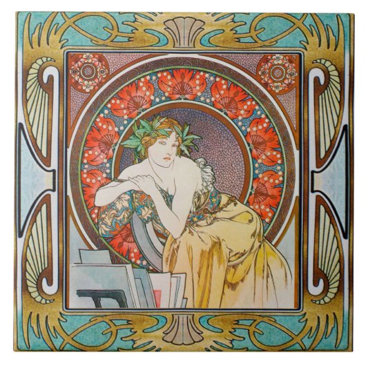 Art Nouveau Ceramic Tile Alphose mucha Design 15 Tegeltje (Voorkant)