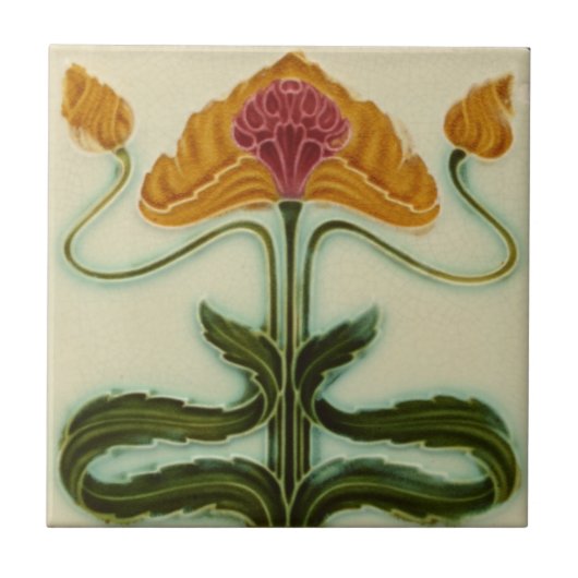 Art Nouveau Ceramic Tile - Flowers Tegeltje (Voorkant)