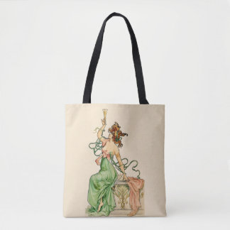 Art Nouveau champagne damesillustratie uit het ver Draagtas
