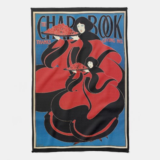 Art Nouveau Chap Book Thanksgiving Theedoek (Verticaal)