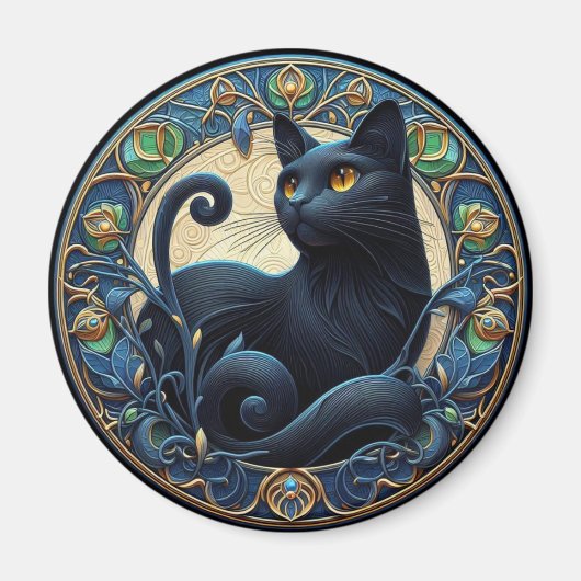 Art Nouveau Chat noir Magnet celtique (Devant)