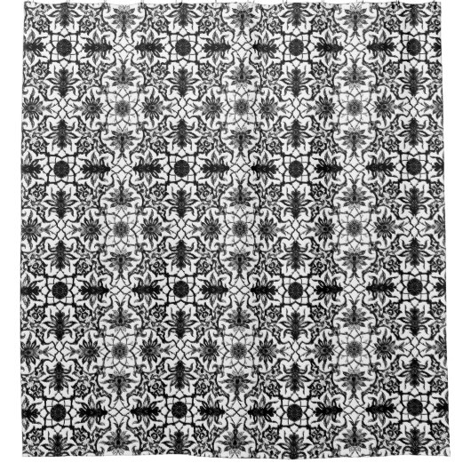 Art Nouveau Chinese Pattern, Black en White Douchegordijn (Voorkant)