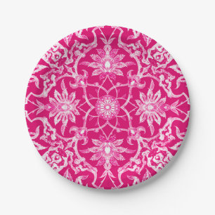 Art Nouveau Chinese Pattern - Fuschia Pink Papieren Bordje