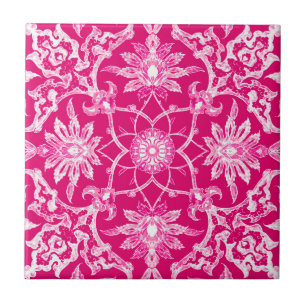 Art Nouveau Chinese Pattern - Fuschia Pink Tegeltje