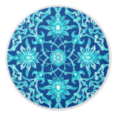 Art Nouveau Chinese Pattern - Turquoise en Blue Keramische Knop (Voorkant)