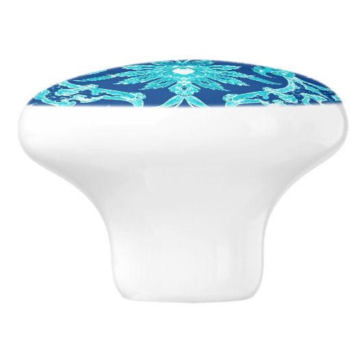 Art Nouveau Chinese Pattern - Turquoise en Blue Keramische Knop (Zijkant)