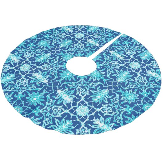 Art Nouveau Chinese Pattern - Turquoise en Blue Kerstboom Rok (Gekanteld)