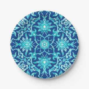 Art Nouveau Chinese Pattern - Turquoise en Blue Papieren Bordje