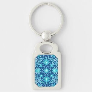 Art Nouveau Chinese Pattern - Turquoise en Blue Sleutelhanger