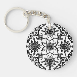 Art Nouveau Chinese Pattern - Zwart-wit Sleutelhanger